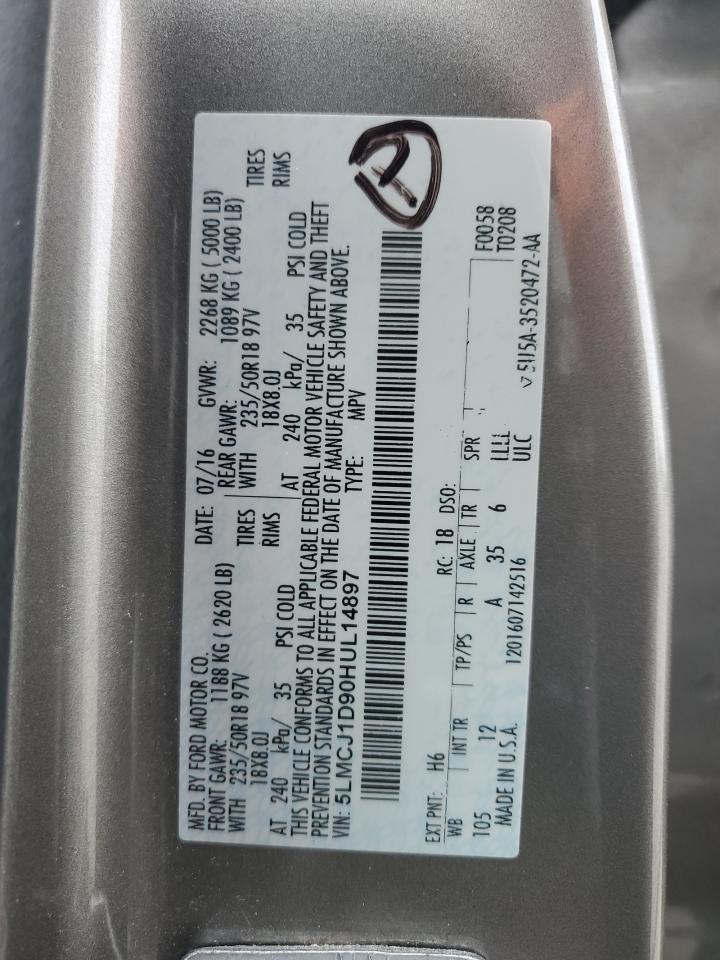 2017 Lincoln MKC VIN 5LMCJ1D90HUL14897 Copart auction photo, side damage thumbnail 13