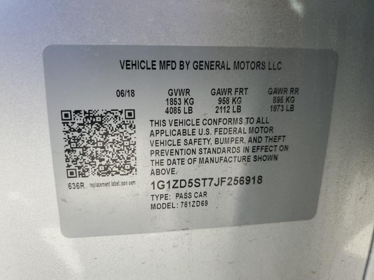 2018 Chevrolet Malibu VIN 1G1ZD5ST7JF256918 Copart auction photo, front end / minor dent/scratches damage thumbnail 14