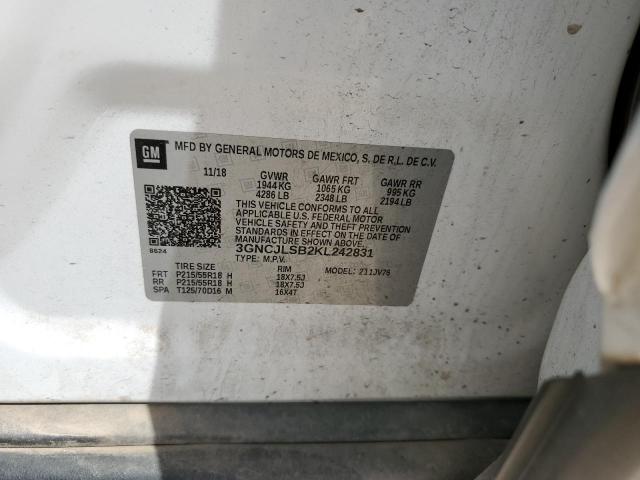2019 Chevrolet Trax VIN 3GNCJLSB2KL242831 Copart auction photo, side damage thumbnail 13