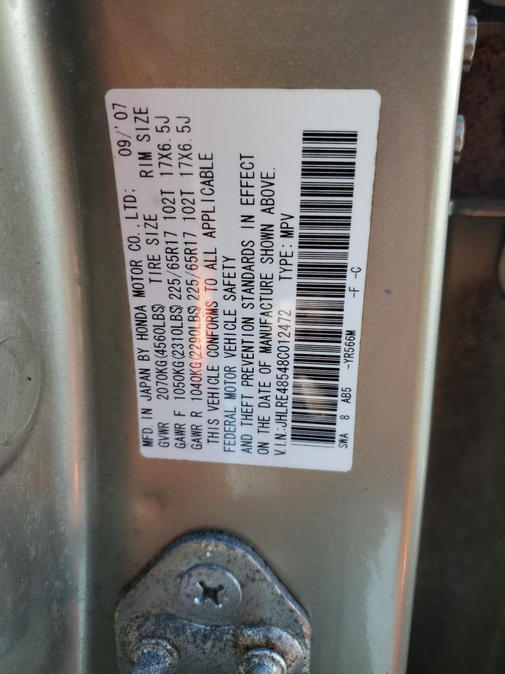 2008 Honda CR-V VIN JHLRE48548C012472 Copart auction photo, front end damage thumbnail 14