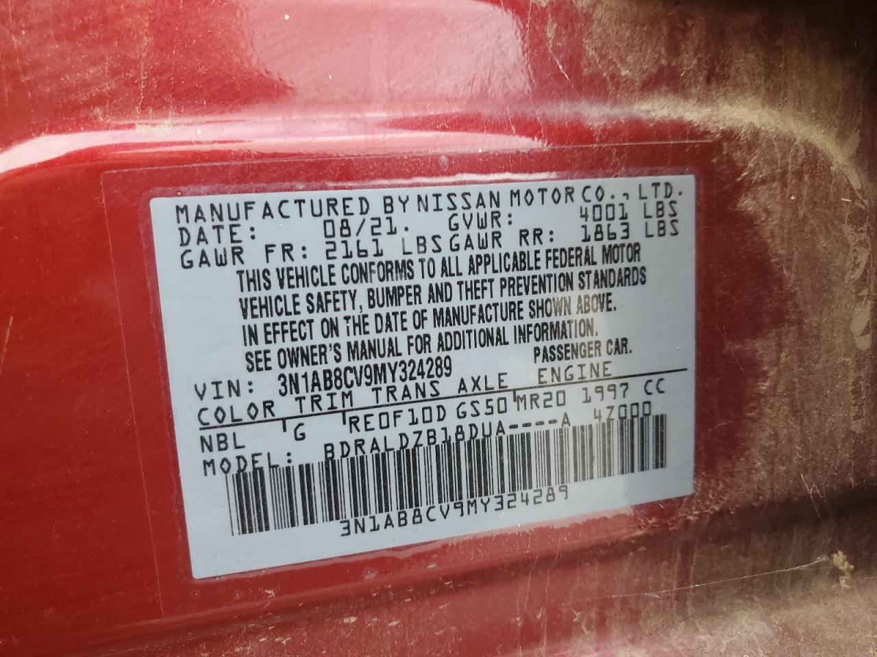 2021 Nissan Sentra VIN 3N1AB8CV9MY324289 Copart auction photo, front end / minor dent/scratches damage thumbnail 13