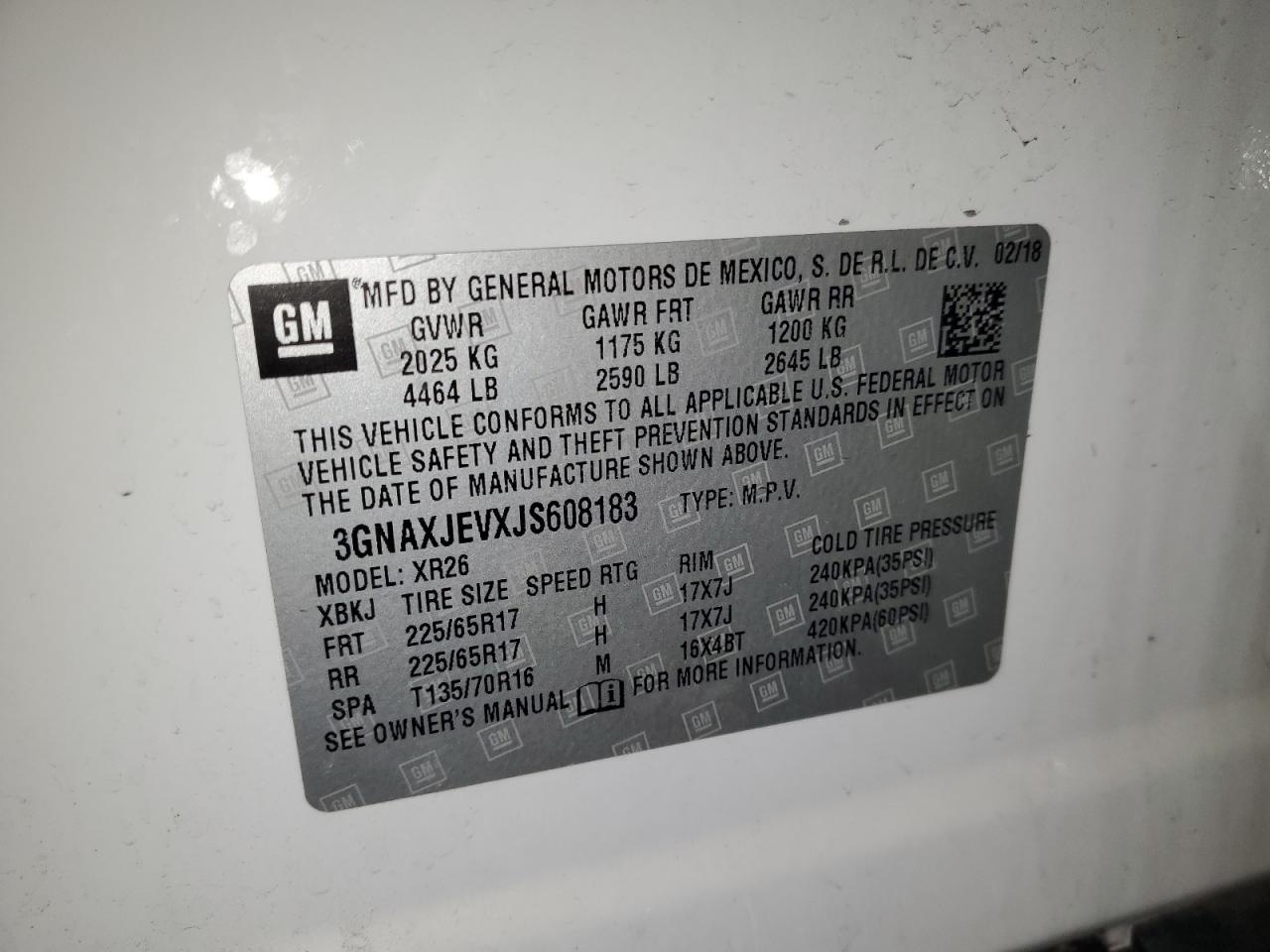 2018 Chevrolet Equinox VIN 3GNAXJEVXJS608183 Copart auction photo, all over damage thumbnail 12
