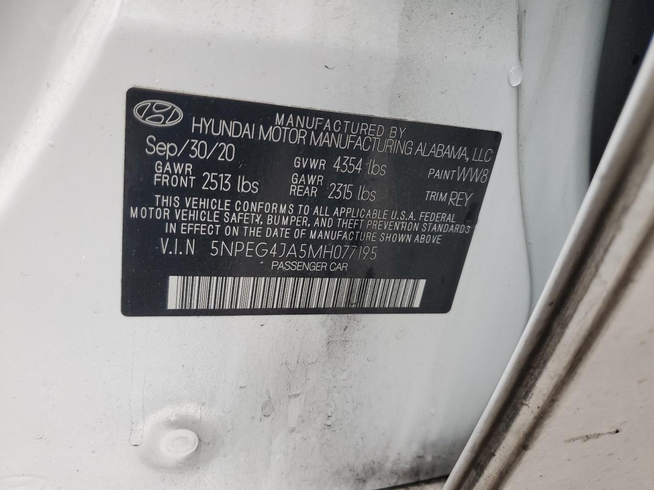 2021 Hyundai Sonata VIN 5NPEG4JA5MH077195 Copart auction photo, front end damage thumbnail 12