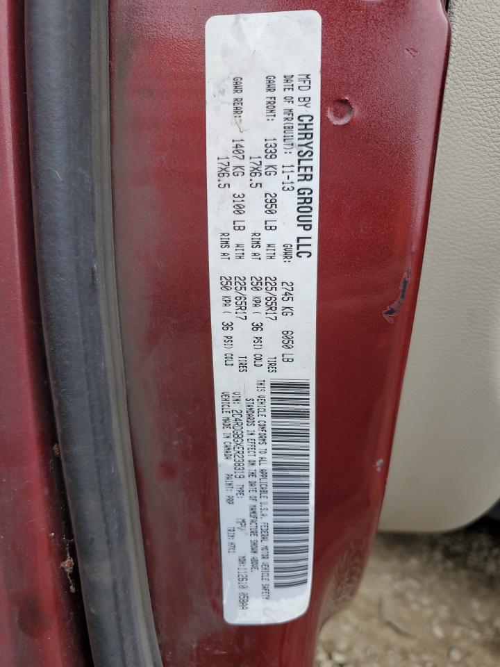 2014 Dodge Caravan VIN 2C4RDGBGXER238319 Copart auction photo, front end damage thumbnail 14