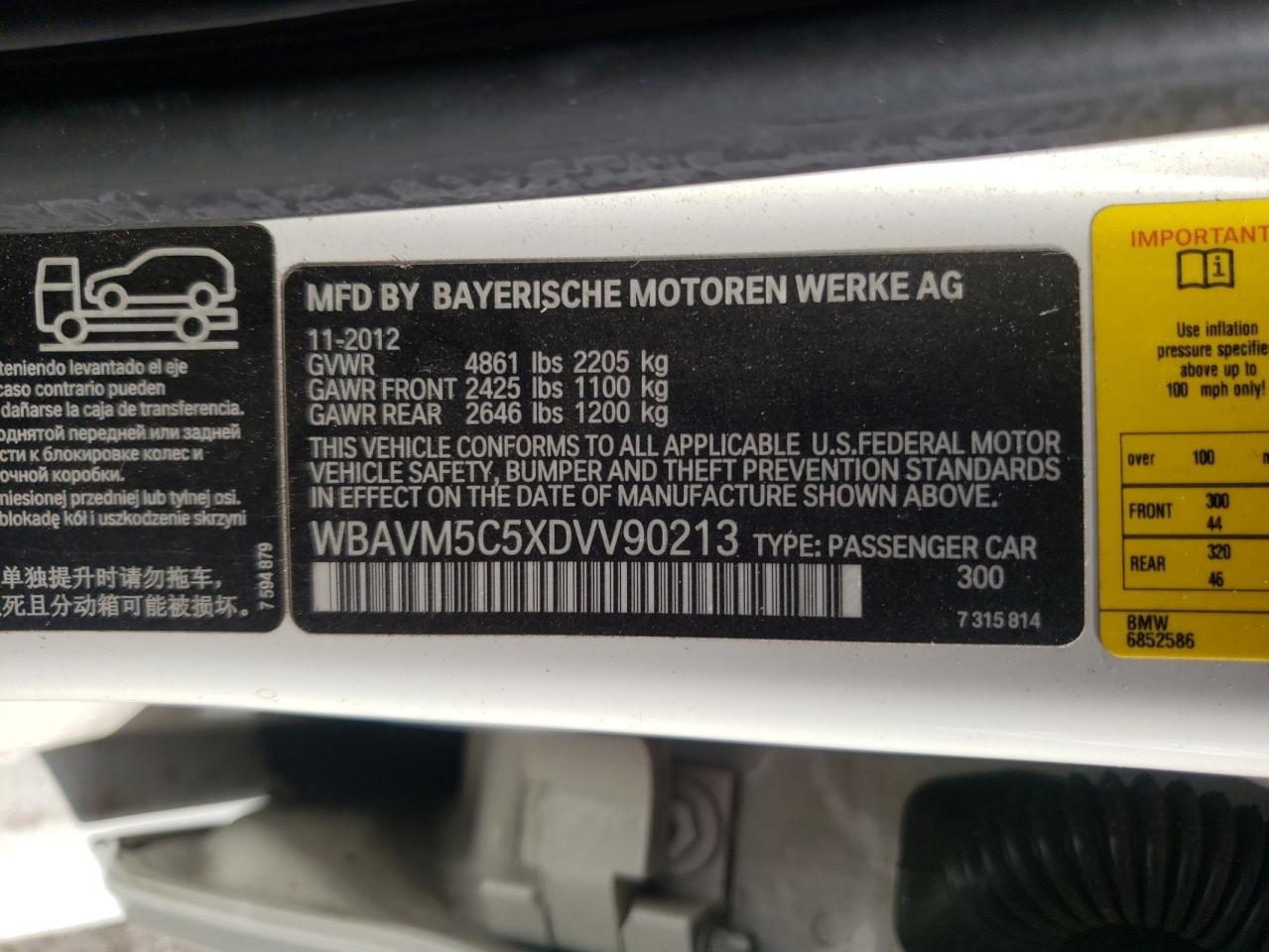 2013 BMW X1 VIN WBAVM5C5XDVV90213 Copart auction photo, front end damage thumbnail 13