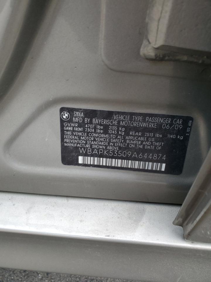 2009 BMW 3er VIN WBAPK53509A644874 Copart auction photo, front end / side damage thumbnail 15