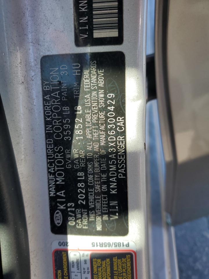 2013 KIA Rio VIN KNADM5A3XD6300429 Copart auction photo, side / front end damage thumbnail 13