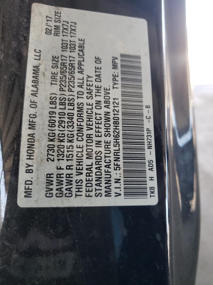 2017 Honda Odyssey VIN 5FNRL5H62HB012121 Copart auction photo, front end damage thumbnail 15