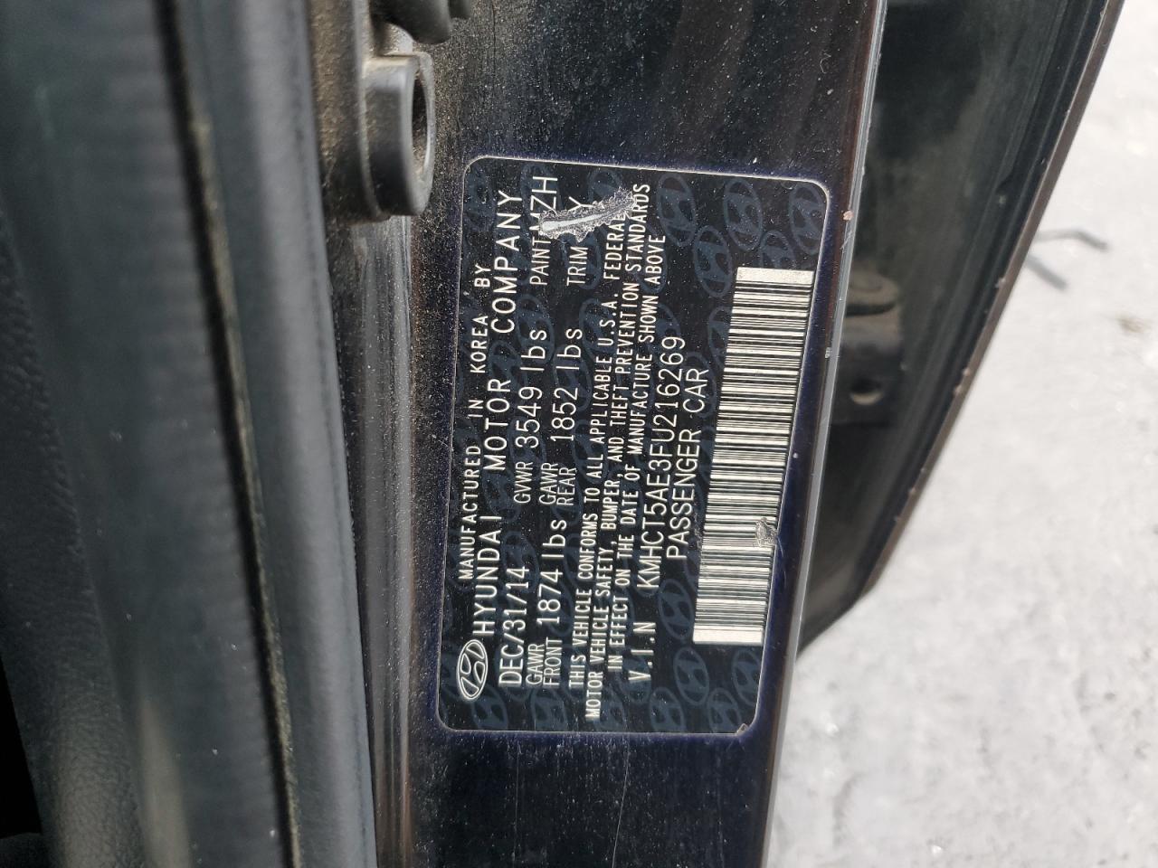 2015 Hyundai Accent VIN KMHCT5AE3FU216269 Copart auction photo, front end damage thumbnail 12