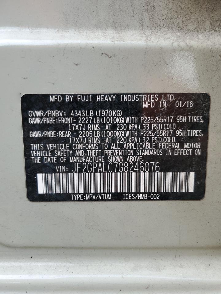 2016 Subaru XV VIN JF2GPALC7G8246076 Copart auction photo, front end / rear end damage thumbnail 13
