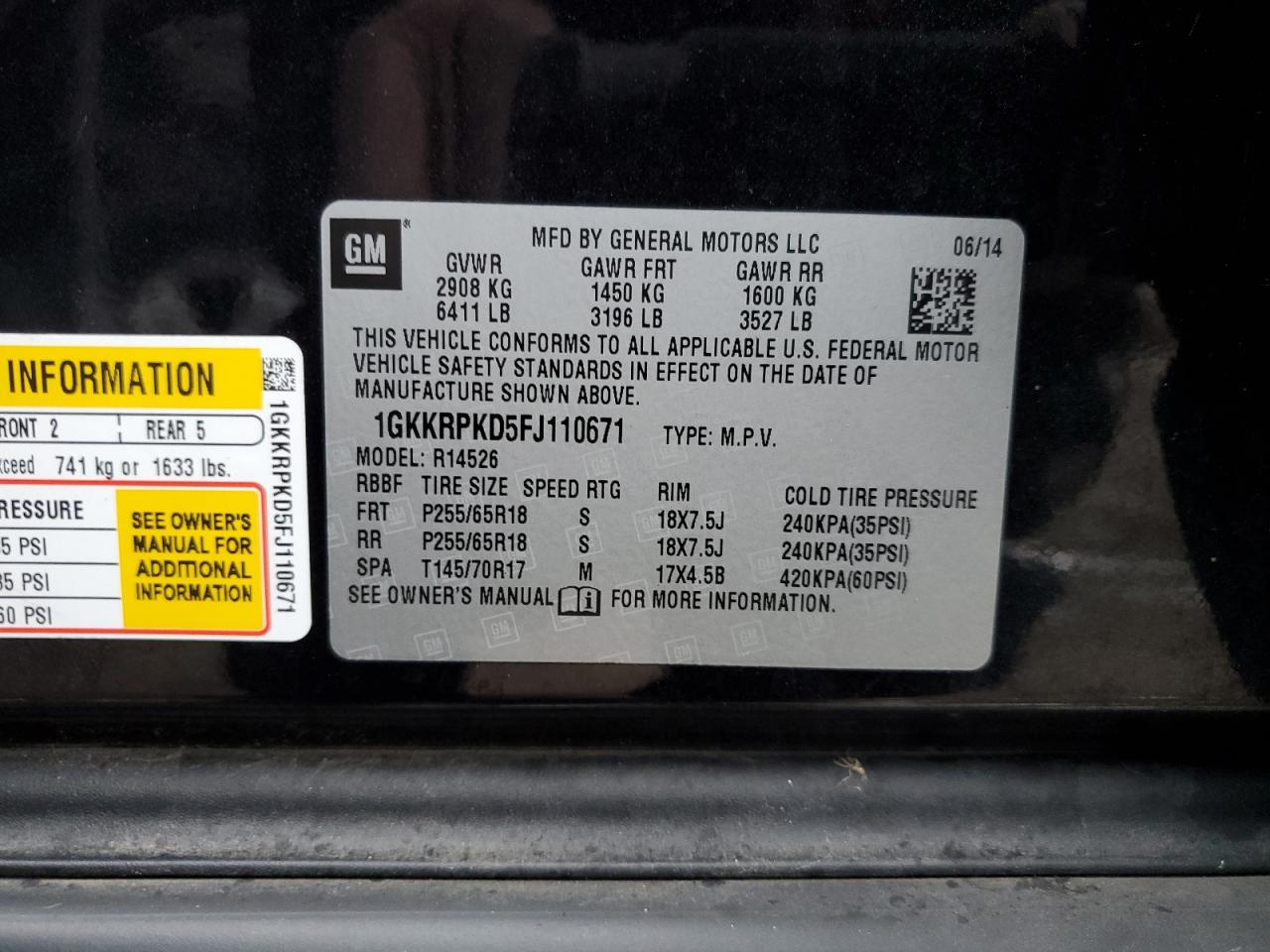 2015 GMC Acadia VIN 1GKKRPKD5FJ110671 Copart auction photo, front end / undercarriage damage thumbnail 13