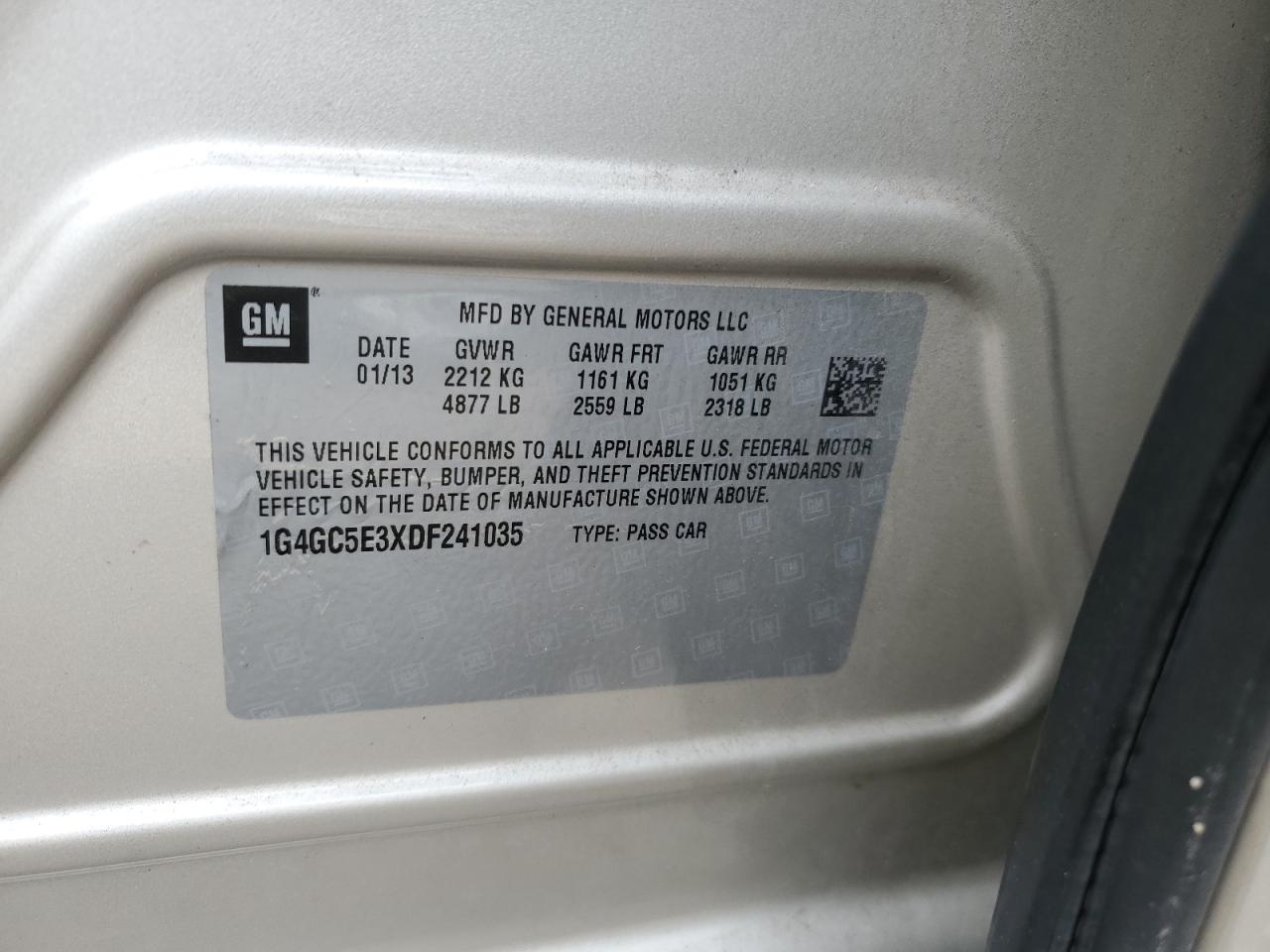 2013 Buick LaCrosse VIN 1G4GC5E3XDF241035 Copart auction photo, all over damage thumbnail 12
