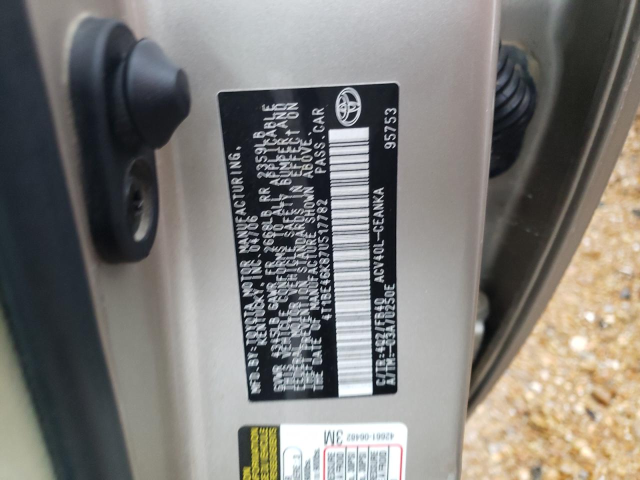 2007 Toyota Camry VIN 4T1BE46K87U517782 Copart auction photo, front end / side damage thumbnail 10