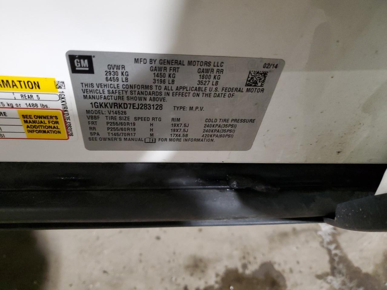 2014 GMC Acadia VIN 1GKKVRKD7EJ283128 Copart auction photo, rear end / minor dent/scratches damage thumbnail 13