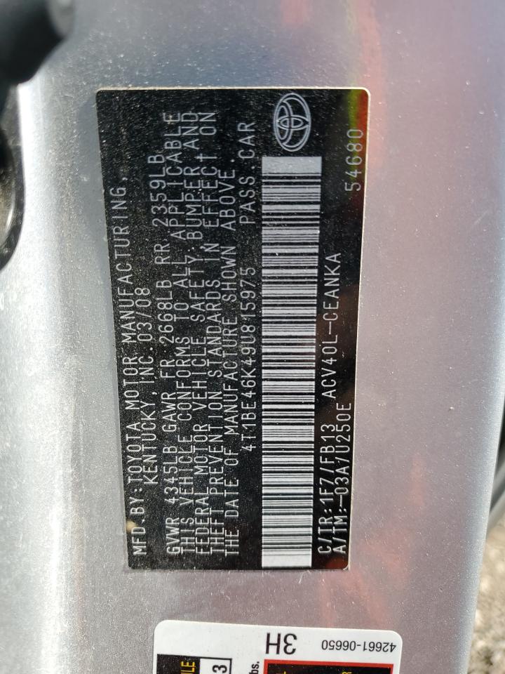 2009 Toyota Camry VIN 4T1BE46K49U815975 Copart auction photo, mechanical damage thumbnail 12