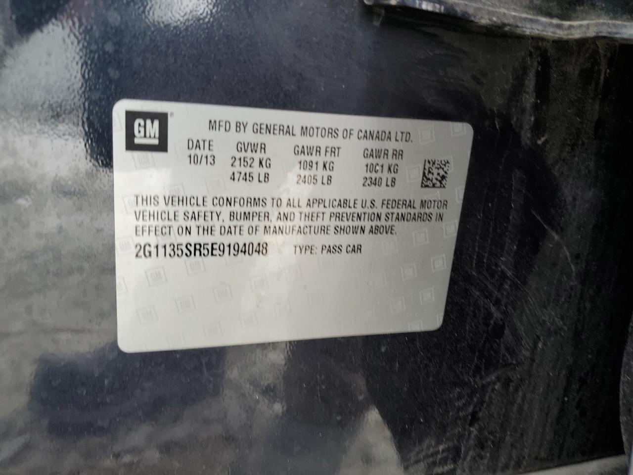 2014 Chevrolet Impala VIN 2G1135SR5E9194048 Copart auction photo, front end / minor dent/scratches damage thumbnail 14
