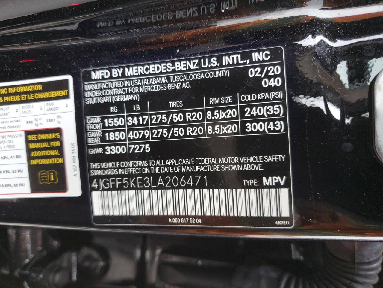 2020 Mercedes-Benz GLS-klasse VIN 4JGFF5KE3LA206471 Copart auction photo, all over damage thumbnail 13