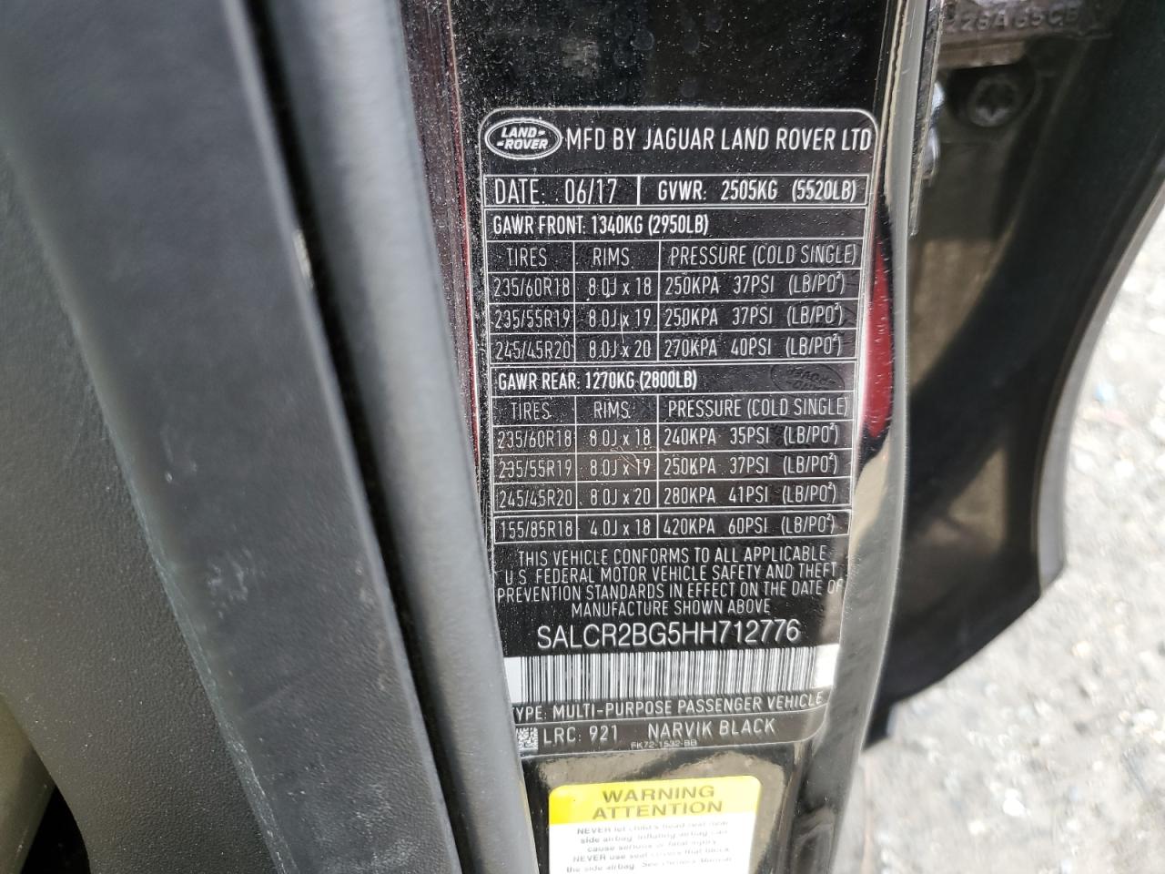 2017 Land Rover Discovery VIN SALCR2BG5HH712776 Copart auction photo, front end damage thumbnail 13