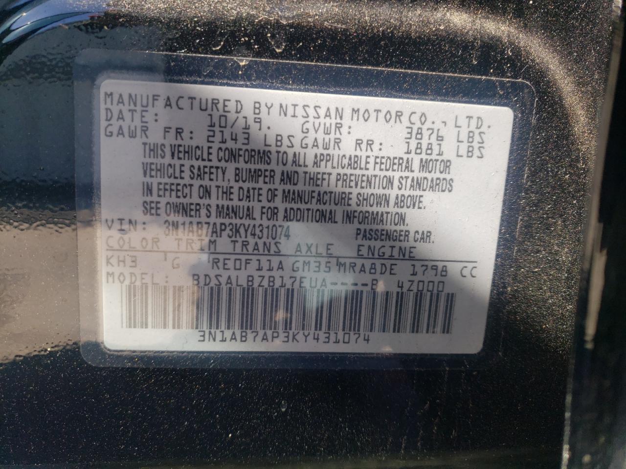 2019 Nissan Sentra VIN 3N1AB7AP3KY431074 Copart auction photo, rear end / front end damage thumbnail 15