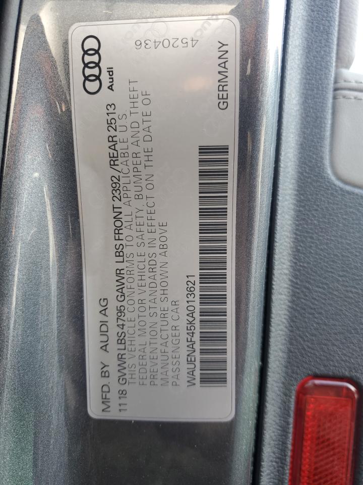 2019 Audi A4 VIN WAUENAF45KA013621 Copart auction photo, side / rear end damage thumbnail 13