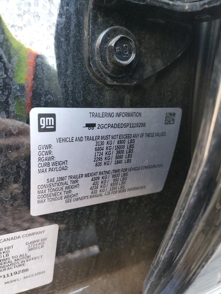 2023 Chevrolet Silverado VIN 2GCPADED5P1119286 Copart auction photo, front end / side damage thumbnail 14