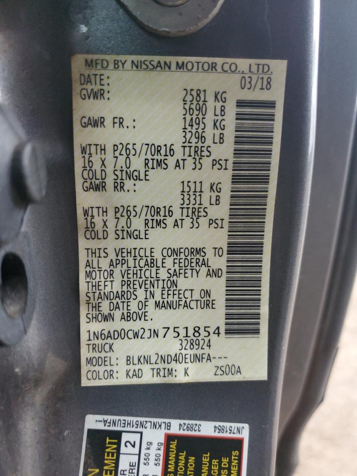 2018 Nissan Navara (Frontier) VIN 1N6AD0CW2JN751854 Copart auction photo, all over damage thumbnail 14