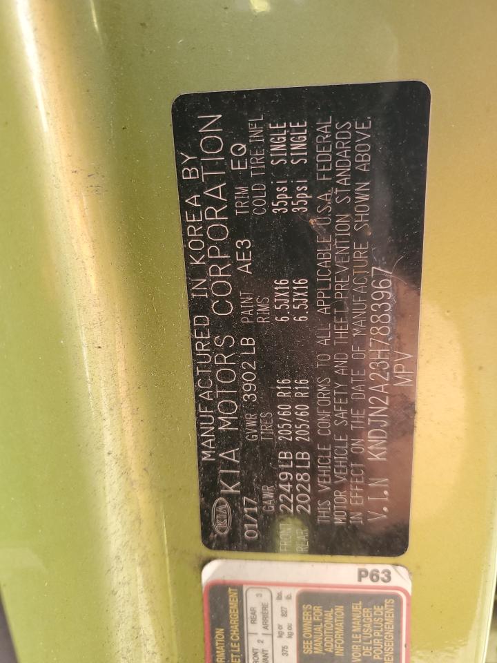 2017 KIA Soul VIN KNDJN2A23H7883967 Copart auction photo, front end / rear end damage thumbnail 16
