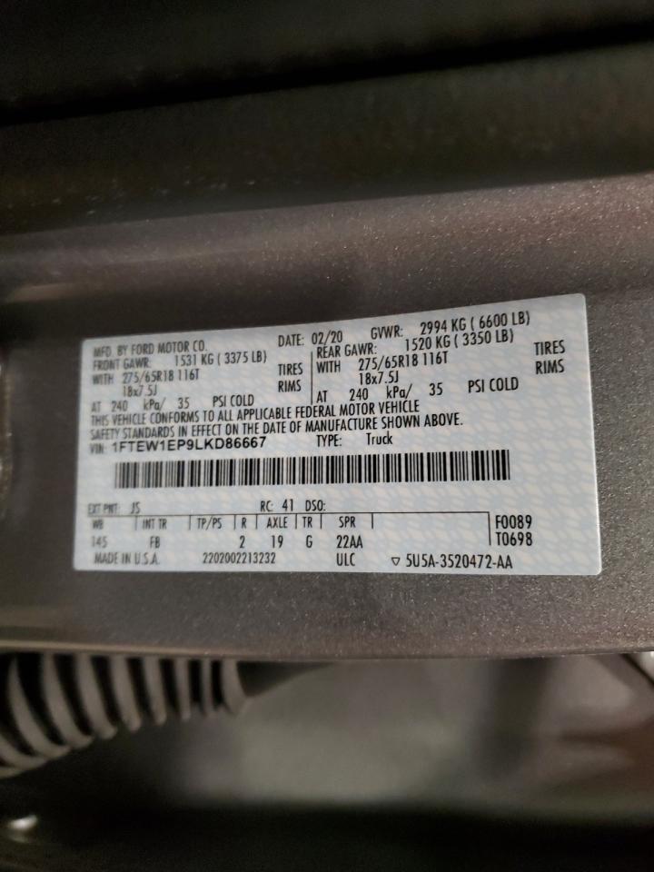 2020 Ford F-150 VIN 1FTEW1EP9LKD86667 Copart auction photo, all over damage thumbnail 12