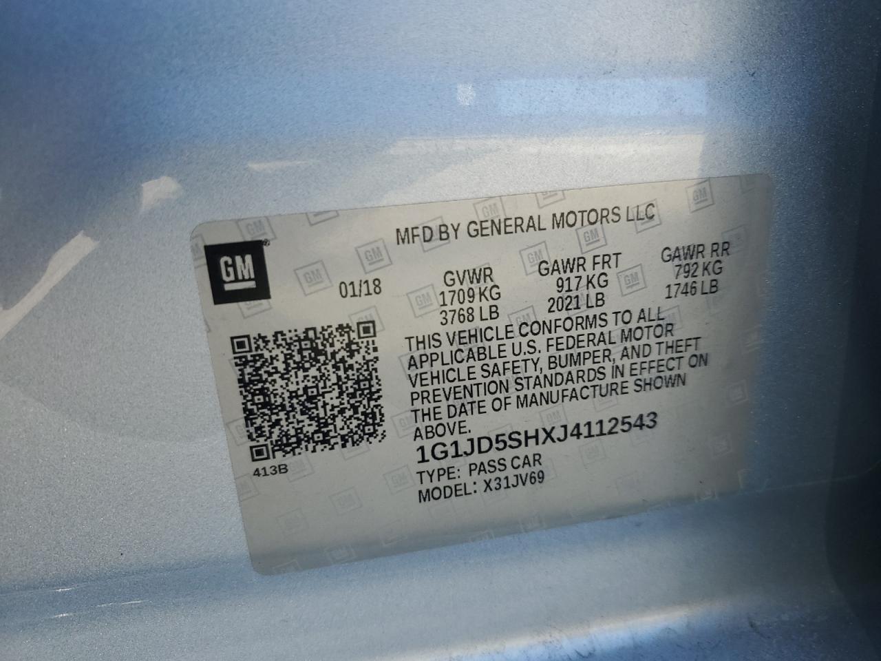 2018 Chevrolet Sonic VIN 1G1JD5SHXJ4112543 Copart auction photo, front end damage thumbnail 14