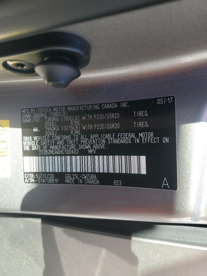 2017 Lexus RX VIN 2T2BZMCA6HC100403 Copart auction photo, front end damage thumbnail 14