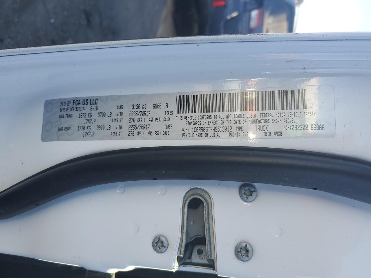 2017 RAM 1500 VIN 1C6RR6GT7HS513012 Copart auction photo, front end damage thumbnail 13