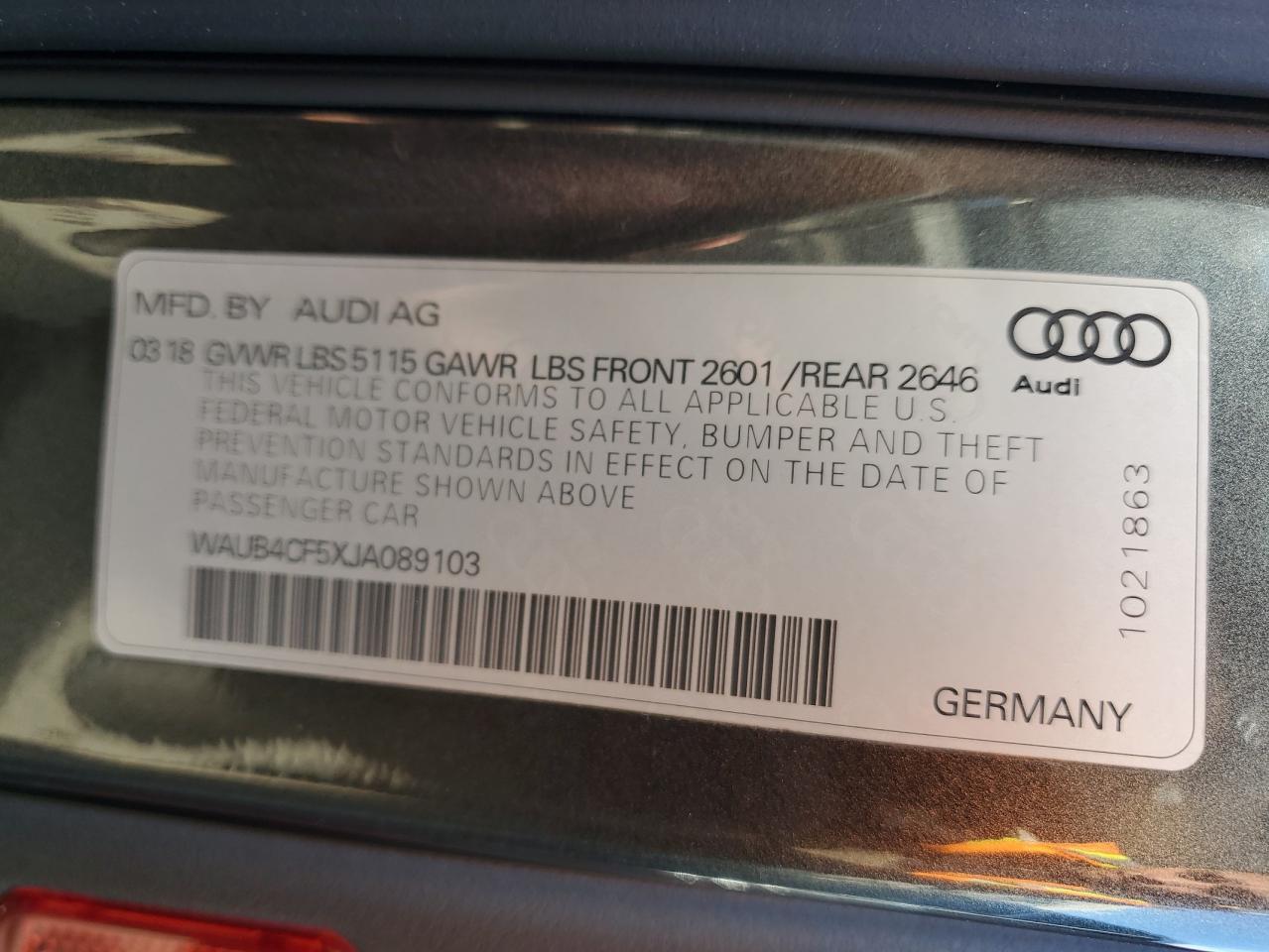 2018 Audi RS5 VIN WAUB4CF5XJA089103 Copart auction photo, front end damage thumbnail 12