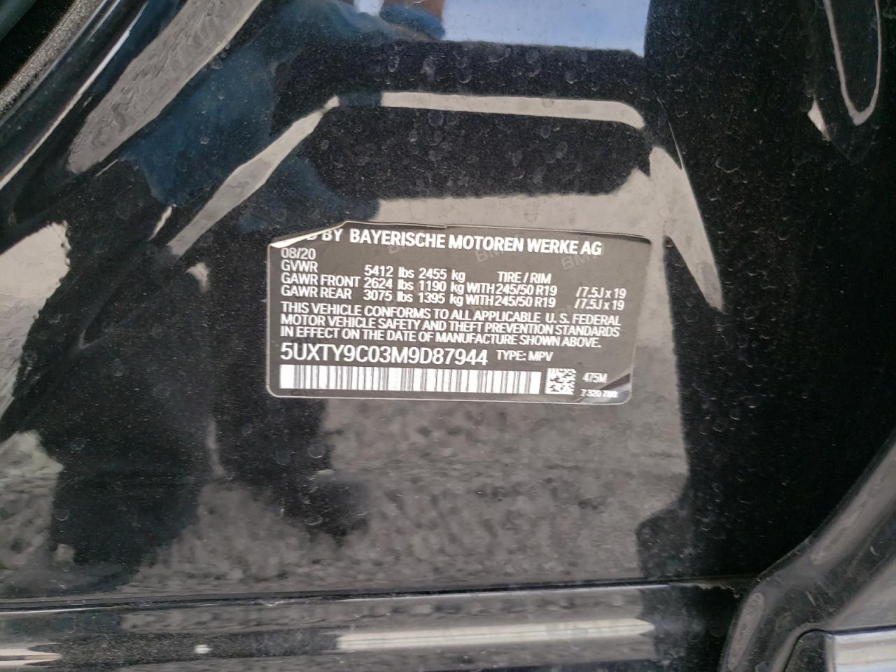 2021 BMW X3 VIN 5UXTY9C03M9D87944 Copart auction photo, rear end damage thumbnail 15