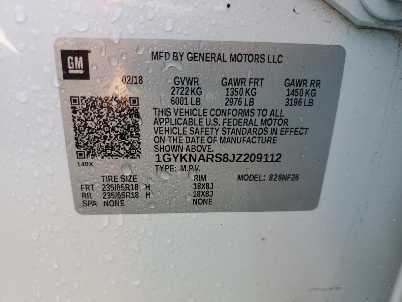 2018 Cadillac XT5 VIN 1GYKNARS8JZ209112 Copart auction photo, front end damage thumbnail 13