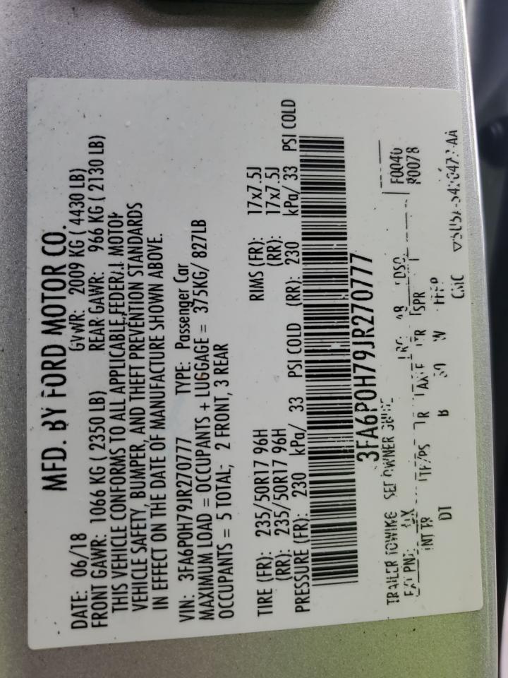 2018 Ford Fusion VIN 3FA6P0H79JR270777 Copart auction photo, front end damage thumbnail 12