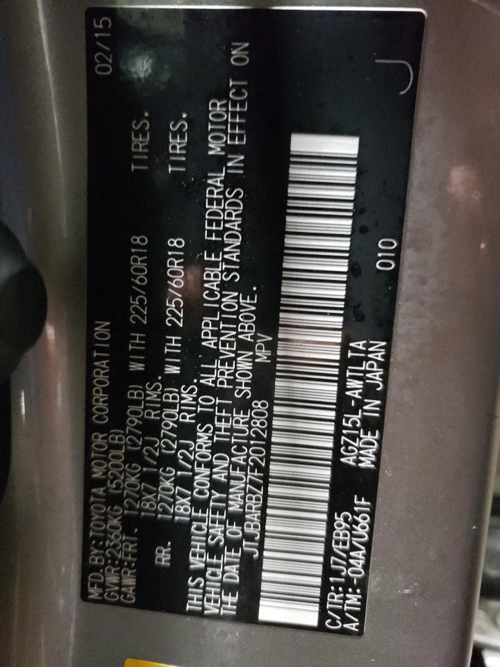 2015 Lexus NX VIN JTJBARBZ7F2012808 Copart auction photo, front end damage thumbnail 13