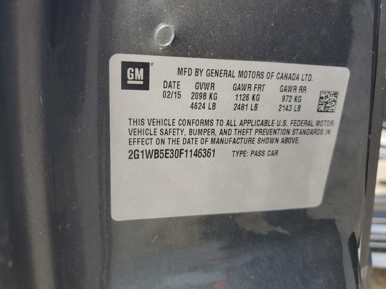 2015 Chevrolet Impala VIN 2G1WB5E30F1146361 Copart auction photo, front end damage thumbnail 13
