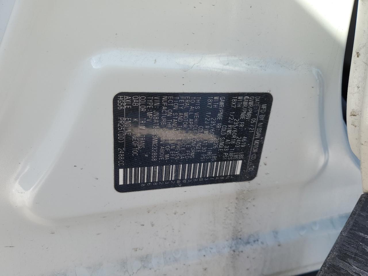 2021 Nissan Rogue VIN JN8AT3BB3MW232868 Copart auction photo, front end damage thumbnail 15