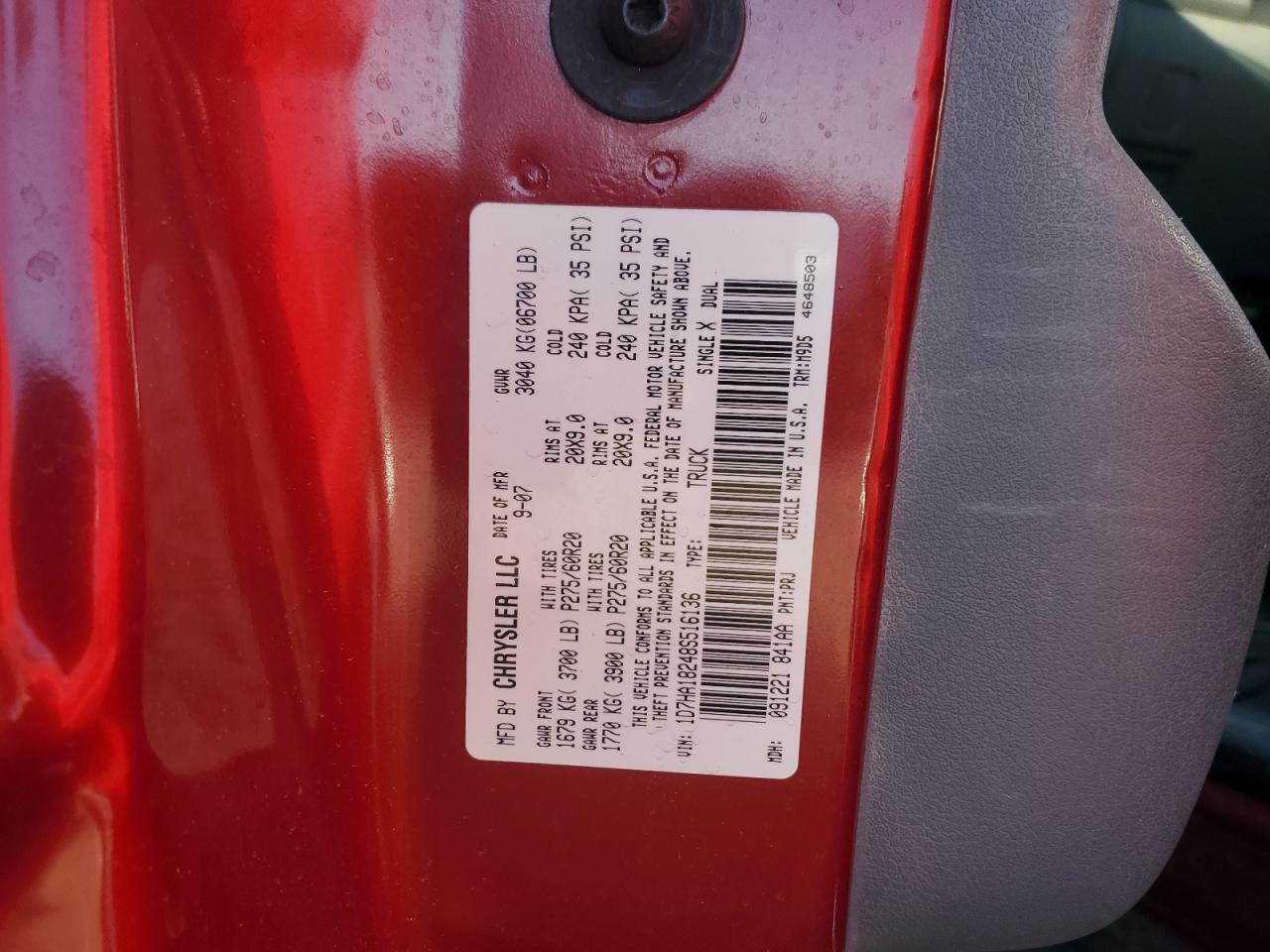 2008 Dodge RAM VIN 1D7HA18248S516136 Copart auction photo, front end damage thumbnail 12