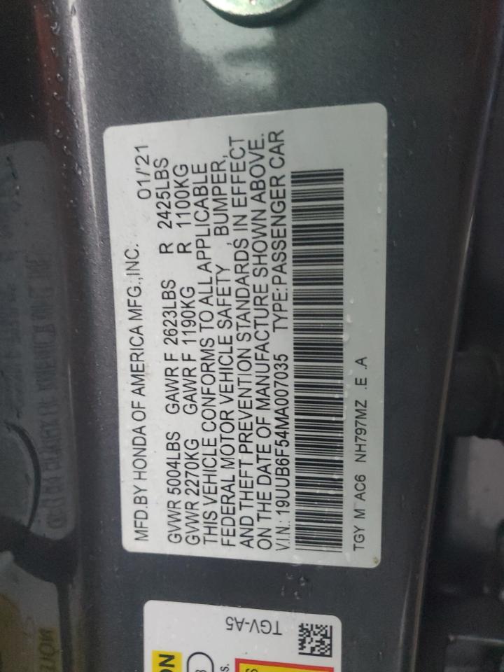2021 Acura TLX VIN 19UUB6F54MA007035 Copart auction photo, side / front end damage thumbnail 12