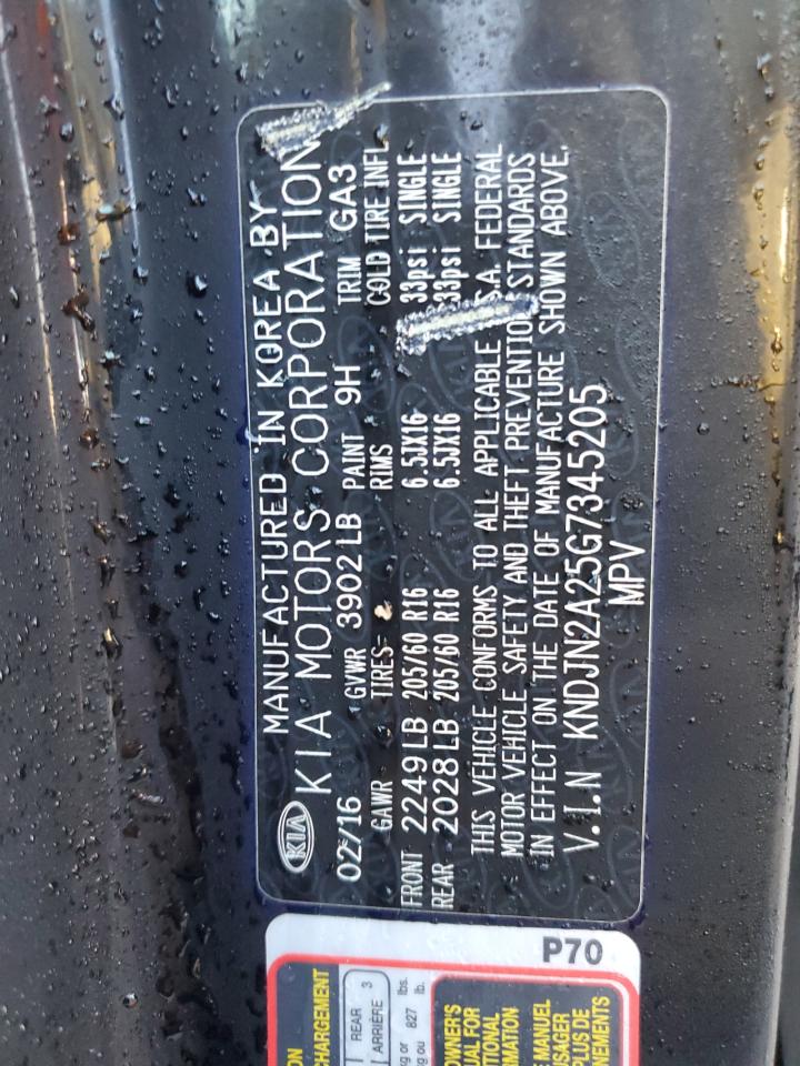 2016 KIA Soul VIN KNDJN2A25G7345205 Copart auction photo, water/flood damage thumbnail 13