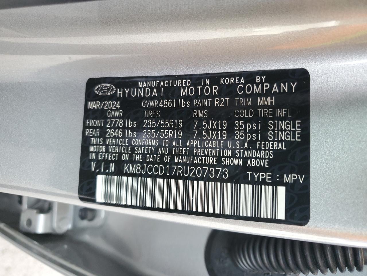2024 Hyundai Tucson VIN KM8JCCD17RU207373 Copart auction photo, side damage thumbnail 13
