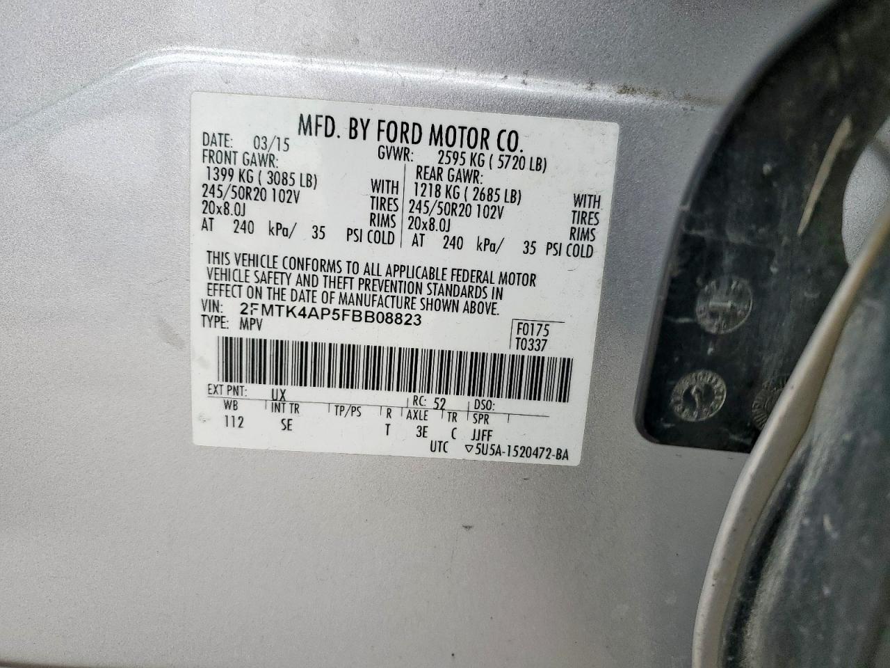 2015 Ford Edge VIN 2FMTK4AP5FBB08823 Copart auction photo, rear end / side damage thumbnail 13