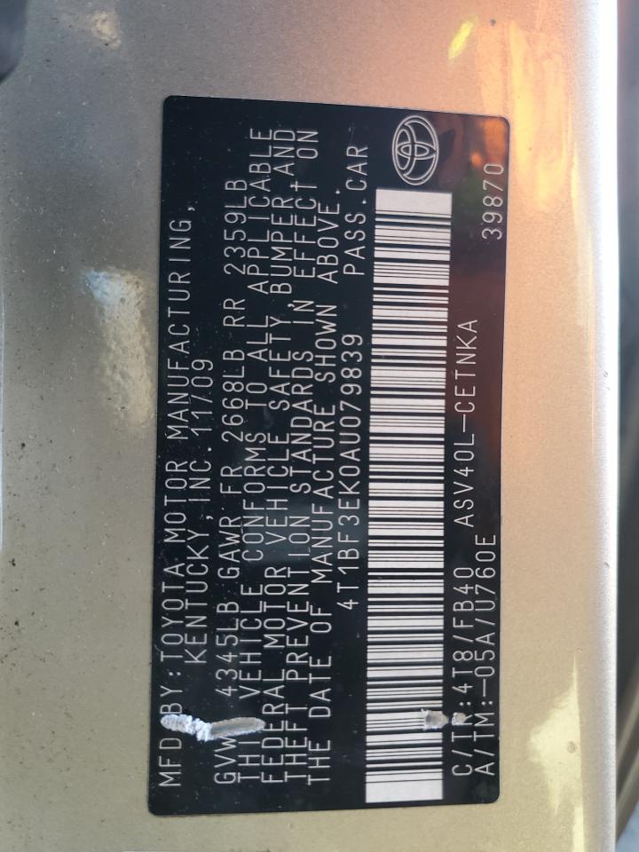 2010 Toyota Camry VIN 4T1BF3EK0AU079839 Copart auction photo, front end damage thumbnail 12