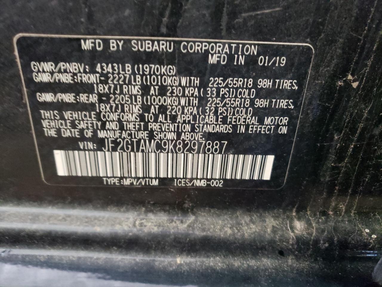 2019 Subaru XV VIN JF2GTAMC9K8297887 Copart auction photo, front end damage thumbnail 10