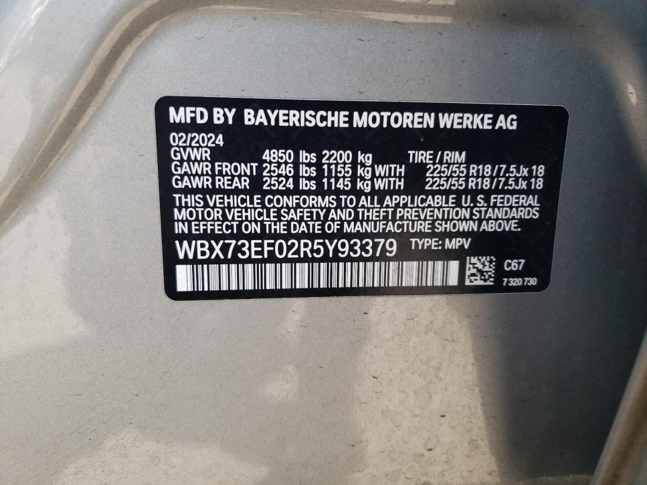 2024 BMW X1 VIN WBX73EF02R5Y93379 Copart auction photo, front end damage thumbnail 12