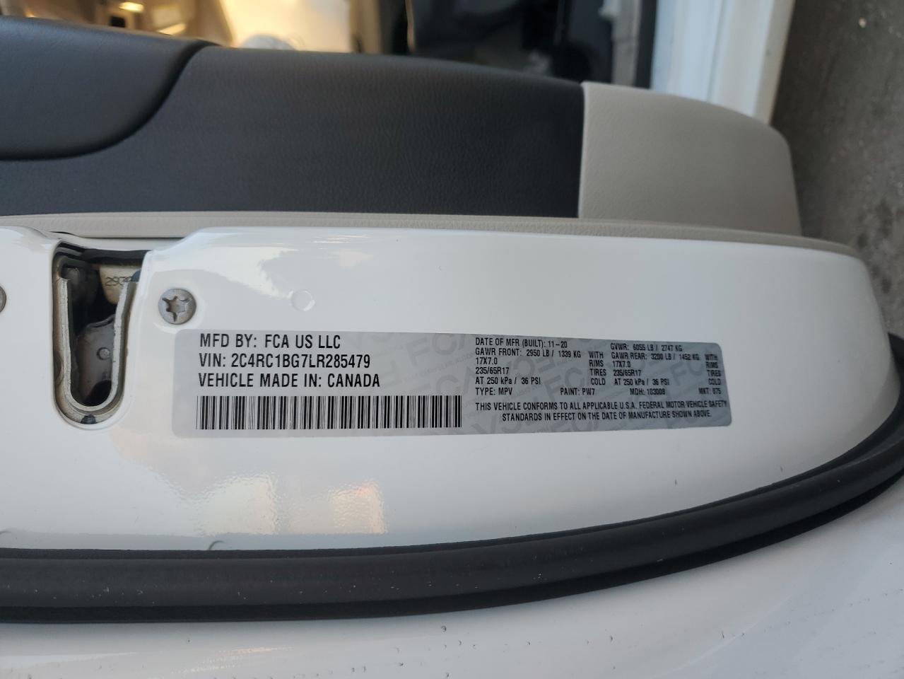 2020 Chrysler Pacifica VIN 2C4RC1BG7LR285479 Copart auction photo, front end damage thumbnail 14