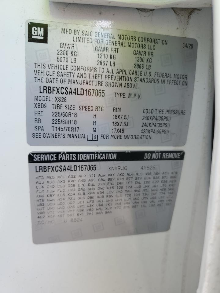 2020 Buick Envision VIN LRBFXCSA4LD167065 Copart auction photo, front end / side damage thumbnail 13