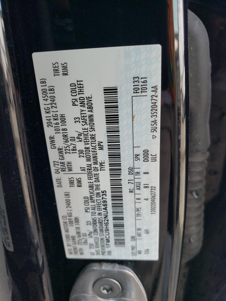 2022 Ford Escape VIN 1FMCU9H62NUA69735 Copart auction photo, front end / side damage thumbnail 13