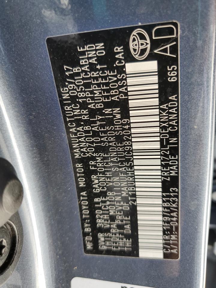 2018 Toyota Corolla VIN 2T1BURHE5JC982049 Copart auction photo, front end damage thumbnail 13